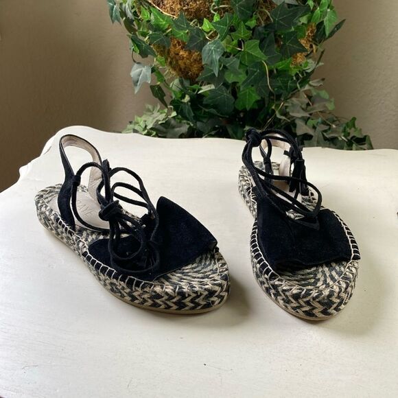 Revole Raye Espadrilles Black Leather Suede Lace up Tassel Detail Size 8.5 - Picture 2 of 16